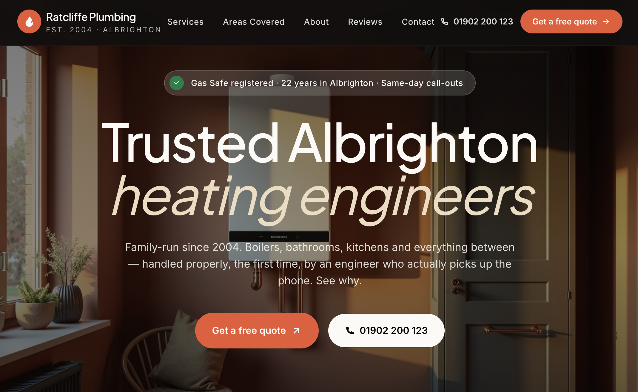 Example of a professional website for a UK heating engineer